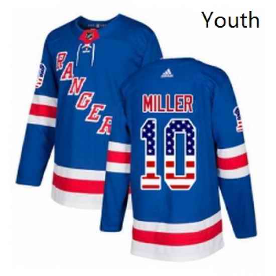Youth Adidas New York Rangers 10 JT Miller Authentic Royal Blue USA Flag Fashion NHL Jersey